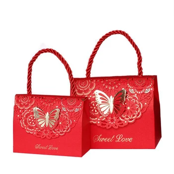 20pcs/lot Kırmızı Mavi Kelebek Çiçek Şeker kağıt hediye kutusu Düğün iyilik Taşınabilir Hediye kağıt Torba Düğün Parti Malzemeleri mor