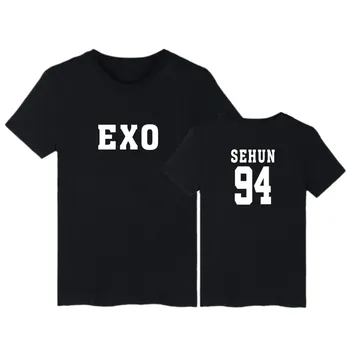 RAMADA, Kpop, K-pop Üst Kısa Kollu Tshirt Erkek Marka Yaz Stili Kpop EXO Tişört Erkek Pamuk Moda Siyah T-shirt Kadın