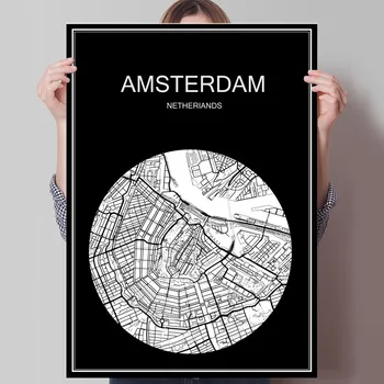 Dünya Şehir Haritası, Amsterdam Hollanda Baskı Bar Pub için Oturma Odası Ev Dekor Cafe Kağıt veya Tuval Baskı Duvar Sticker Poster