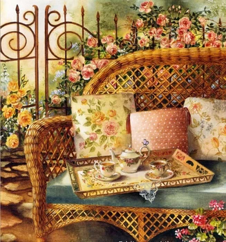Diy elmas boya resim taslar çapraz dikiş nakış Kare Elmas dolu Bahçe rattan sandalye elmas mozaik zs25