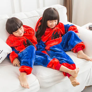 Fotoğraf Çocuk Çocuklar Kızlar Parti Elbise Pijama Pazen Pijama Çocuk Pijama Pijama Karikatür Hayvan Örümcek Adam Cosplay Kapşonlu