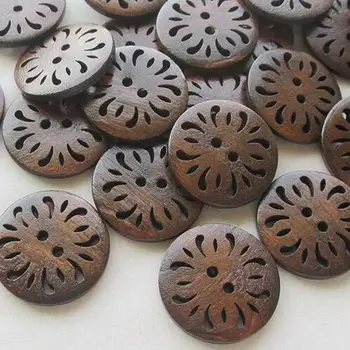 10 adet Kahverengi Deldi Çiçek Ahşap Düğmeler 30mm Dikiş Zanaat