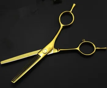 İki profesyonel 5.5 inç altın-Berber saç kesme makası makas inceltme makası scisors kuaförlük makas set kuyruklu