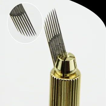 100pcs Çift Satır Manuel Kalem Bıçaklar İğneler Kalıcı Makyaj Kaş Microblading 15 pin 3D Nakış Dövme