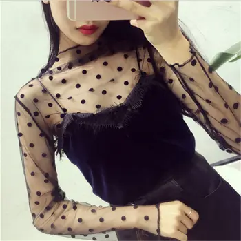 Gömlek bayanlar altında ağ moda ağ iplik perspektif Kore versiyonu 1001 siyah küçük seksi üst kollu al