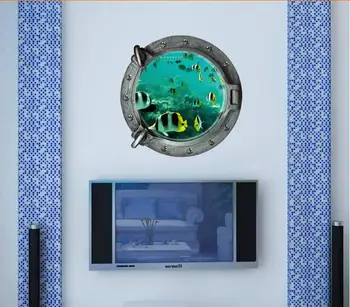 Fantastik 3d denizaltı mercan balık tekne çıkartmaları duvar sanat fidanlık ev dekor scuttles Duvar sticker çocuklar pencere