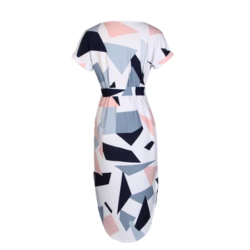 Kadın Elbise Nedensel Midi Kalem Elbise Yaz Geometrik Çok Renkli Orta Buzağı Uzunluğu WS221R Yaka Elbise Standı
