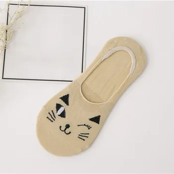 5 Çift Kadın Sevimli Kedi Desen Tasarım Kızlar Tekne İle Düz Renk Çoraplar Yaz Yüksek Kalite Nefes Alabilen Pamuklu Kadın Meias Çorap