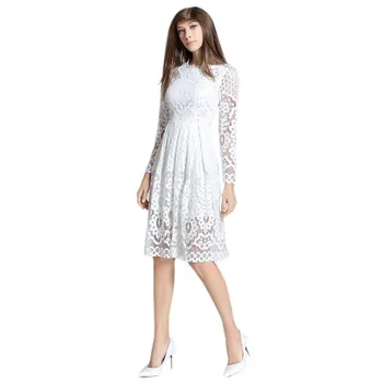 WEİXİNBUY Yeni Yaz Kadın Bohem Elbise Beyaz Dantel Tatlı Uzun Kollu Pembe/Beyaz/Siyah/Kırmızı Elbise Artı Boyutu S4