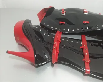 15cm seksi clubbing stiletto çizmeler Moda kutbu Diz Botlar kadın motosiklet botları Üzerinde 6 inç dans Platformları