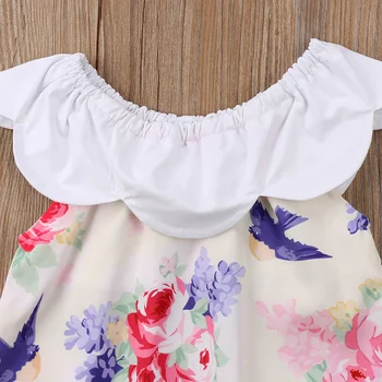 2018 Yaz Sevimli Bebek Bebek Kız Çiçek Elbise Kolsuz Lotus Yaka Boho Mini Sundress 5Y 0 Elbiseler-