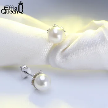 Effie Kraliçe Sıcak Yeni Gelenler Kişilik İnci Simüle %100 Gerçek 925 Gümüş Kadın Moda Takı BE65 İçin Küpe