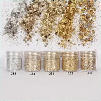 (1mm) 1 Kutu 10 ml Tırnak sanat Glitter Toz Şampanya Gümüş Ultra-ince Tırnak Glitter Toz Tırnak Payetler Dekorasyon #FA000011