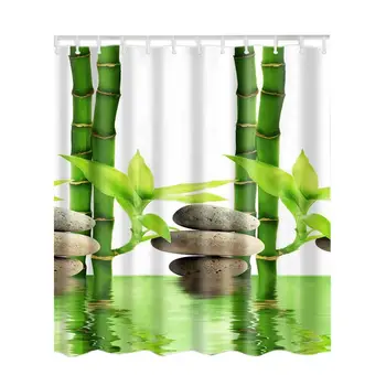 Su Geçirmez Duş Perdeleri Taş Banyo Yaratıcı Polyester Banyo Perdesi Bambu Ormanı /Renkli Ağaç / Geyik / Kap /