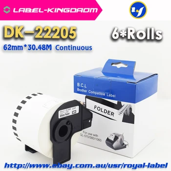 6 Rulo Uyumlu DK-22205 Etiket 62mm*-700 Tüm Gelir İle 30.48 M Sürekli Uyumlu Yazıcı Brother QL-570 QL Plastik Tutucu