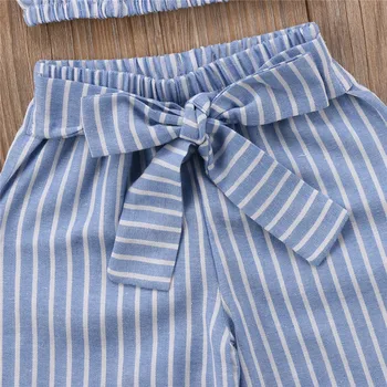 Moda Çocuk Giyim Yaz Kız Bebek Çizgili Off-omuz Üstleri Uzun Pantolon+Ilmek Rahat Kız Bebek Elbiseleri Elbise Çizgili
