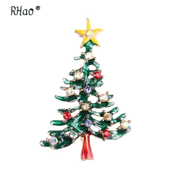 RHao Renkli Taşlı Yeşil Mineli Ağaç Dalları Sıcak Satış Yılbaşı Ağacı Kristal Broş Pin Takı