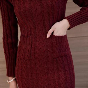 Uzun Sıcak Boğazlı Kazak örgü 2017 Sonbahar Kış Kadın Elbise kollu Artı YP0547 Yeni seksi uzun elbise Boyutu