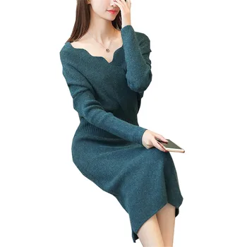 Yeni Sonbahar Kış Moda Kadın Cape Yaka Boyun Örme Elbise İnce Zarif Örme Kazak Kazak kadın Bodycon Elbiseler WZ050