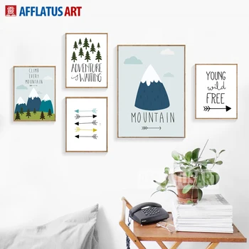 AFFLATUS Dağ Oturma Odası Çocuk Odası İçin Orman Nordic Poster Duvar Sanat Tuval Boyama Posterler Ve Baskılar Duvar Resimleri Oku