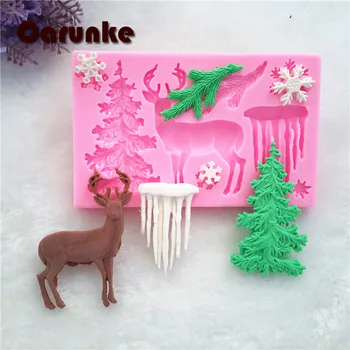 Noel ağacı ve ren geyiği Kar Silikon kalıp fondan kalıplar pasta süsleme araçları Noel için gumpaste kalıp çikolata