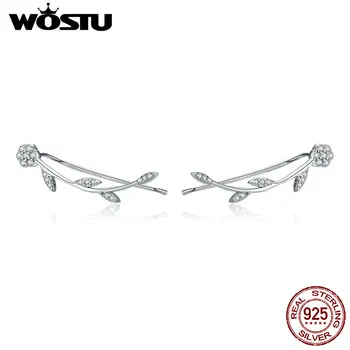 WOSTU Yüksek Kaliteli 925 Gümüş Bitki Parlak Yaprakları Kadınlar Moda için DXE266 Gümüş Takı Küpe