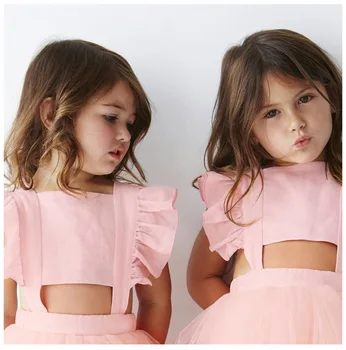 İns Bebekler Dantel tutu Elbise Yaz 2018 Kızlar Çarpıntı Kollu Elbise Kız Moda sırt dekolteli Elbise Çocuk Giyim Prenses