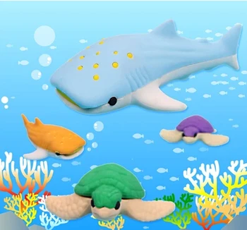 Ping Sıcak Promosyon Deniz Hayvanı 3D Silgi Blister Silgi Kalem Silgi Büyük Boy köpek Balığı Set ve Kaplumbağa Seti