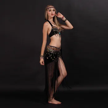 2 Yeni Seksi Arap Aşiret Oryantal Dans Kostüm Giymek Sütyen+Püskül Kemer Parçaları Kadınlar Hindistan Dans Kostüm Performans Takım Göbek
