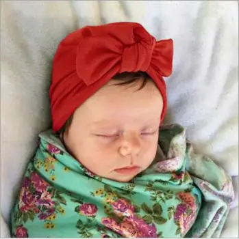 SATILIK Stil Katı Renk Tavşan Kulak Bohemya 1 ADET 2016 Yeni doğan fotoğraf sahne kurdeleli Örgü bebek şapka sarık Heathered