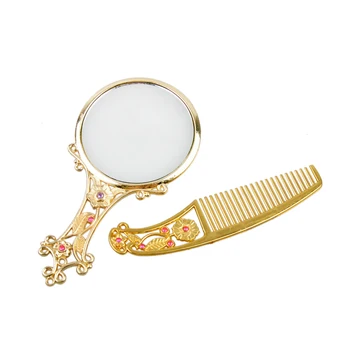 Saç Tarak El ile 1set Klasik Şık Retro Vintage cebinde Ayna Kompakt Makyaj Aynası Bronz içi Boş Makyaj Makyaj Yapmak Kadar
