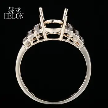 HELON Kadın Güzel Takı Yüzük 7X9mm Oval Yarı Doğal Elmas Düğün Nişan Yüzüğü Mount Ayarı için 10K Sarı Altın Katı