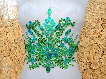 ZBROH el Taslar üzerinde kristaller yeşil yamalar dikmek 22 cm*üst elbise etek kemer için 35 aplike yapılmış