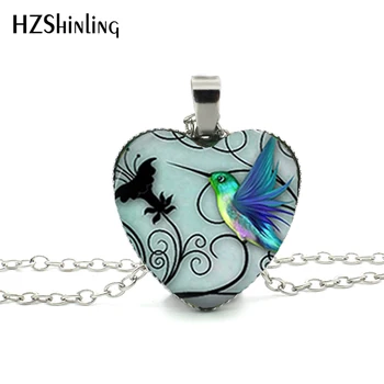 Yeni Mavi Hummingbird Kalp Kolye HZ3 Sanat Kalp Kolye Takı Gümüş Kalp Kolye Hummingbird