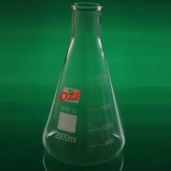 Laboratuvar İçin 1 adet Dar Boyunlu, Borosilikat Cam Konik Erlenmeyer Flask 2000ML