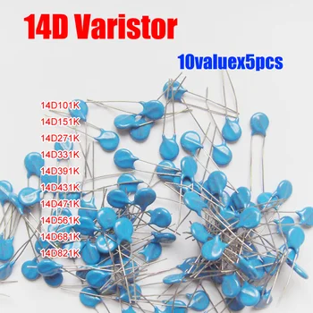 10valuesX5pcs=50pcs Voltaj Bağımlı Direnç gibi 14D101K 14D471K 14D821K Kit. Varistör Direnç Paketi