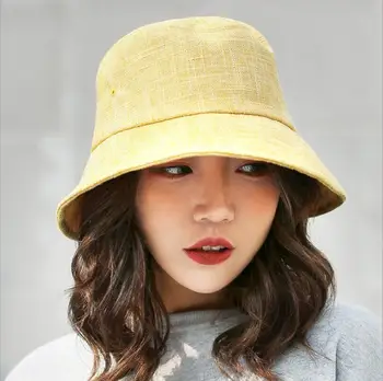 2018 Yeni Kadın Pamuk Keten Güneş Şapkaları Plaj Şapka Panama 5 Katı Renk Kapaklar