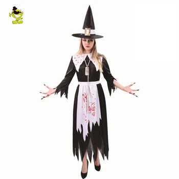 2017 Yeni Yetişkin Salem Cadı Kostümü Yetişkin Kadın Cadı Kostümü Siyah Süslü Elbise Cadılar Bayramı Cosplay Kostüm Kıyafetler