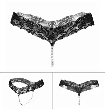 4 adet Moda iç Çamaşırı G String Kadınlar Seksi C String iç Çamaşırı Dantel İnci Külot Siyah Renk Külot