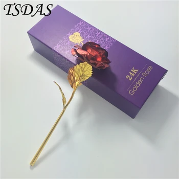 KIRMIZI 24k Altın en İyi Sevgililer Günü Hediye, Güzel bir Kutu İle Gül Batırılmış, 8 cm 25*Altın Varak Çiçek Ev Dekorasyonu
