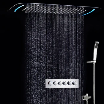 Termostatik Yüksek Akış çok İşlevli Set gizli Yağmur Duş Duş Musluk Şelale Masaj Banyo Armatürleri Sprey Sis LED