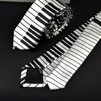 Yenilik Erkekler Siyah Ve Beyaz Piyano Klavye Kravat İnce Kravat Kişiselleştirilmiş Klasik Müzik Piyano Kravat Kravat
