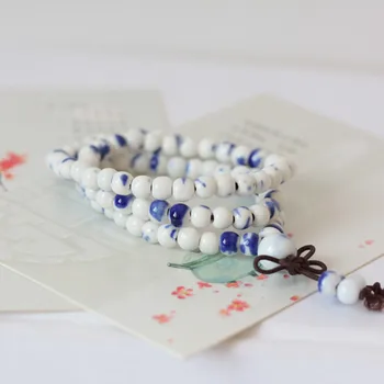 Kadınlar için Çin Tarzı Mavi ve beyaz porselen Seramik Boncuk Bilezik Reiki Şifa Duası Çakra Buda Strand Bilezikler
