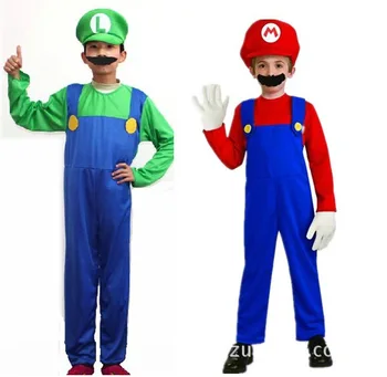 Çocukların aile Komik Cosplay Kostüm erkek, kız, Süper Mario Luigi Kardeşler Tesisatçı Süslü Elbise Parti Kostüm Sevimli Çocuk elbise