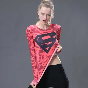 2017High kaliteli Kadın gömlek Vücudun Marvel kostümü Süpermen T Gömlek Uzun Kollu Kız Fitness Tayt Sıkıştırma t shirt T-