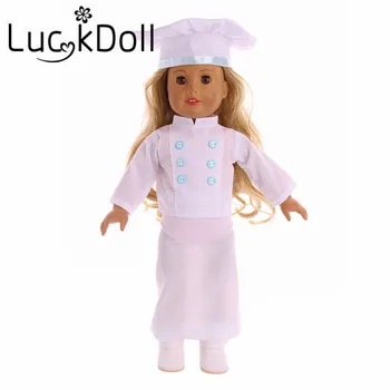 Luckdoll Aşçı Kıyafetleri en fazla 43 cm Bebek Doğmuş Bebek veya 18 inç American Girl Bebek Aksesuarları için Düz etek+Şapka+vardır