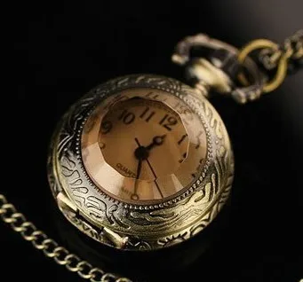 Kahve cam cep saati kolye kadın kız Bayan fob zinciri ile iyi kalitede moda retro güzel yeni Bronz saatler