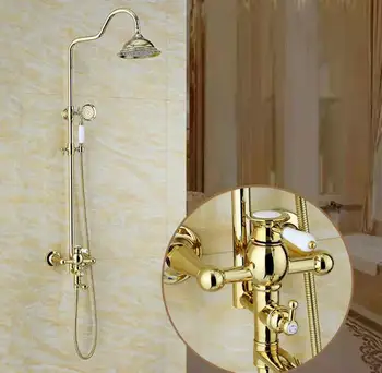 Banyo Yağmur Duş Altın Duvar Banyo Duş Musluk Monte El Duş Seti