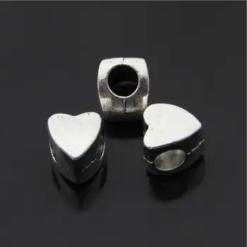 20pcs Antika Gümüş Spacer Boncuk Kalp Büyük Delik Boncuklar uygun Avrupa 4 mm Deri Kordon Takılar DİY Takı Z460 Yapma Bilezik