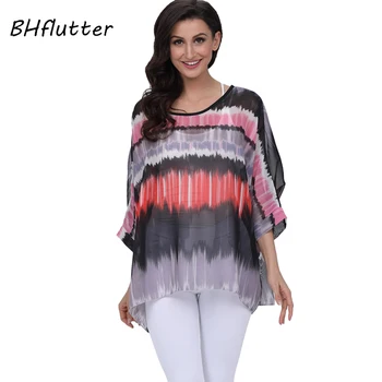 BHflutter 4XL 5XL 6XL Artı Boyutu Kadın Giyim 2018 Yeni Stil Kadın Baskı Batwing Yaz Casual Tees Gömlek Şifon Üstleri Bluz